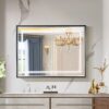 40*30" LED Bathroom Beveled Mirror, 3000 - 6000K Gradient Front And Backlit LED Mirror For Bathroom, 3 Colors Dimmable, Ip54 Enhanced Anti - Fog, Hanging Plates Wall Mount Lighted Mirror - Gray - Image 2