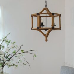 3 Light Wood Drum Chandelier, Hanging Light Fixture With Adjustable Chain For Kitchen, Bulb Not Included - Brown