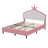Full Size Lovely Crown Fantasy Leather Princess Bed With Tufted Headboard - Pink / Cream - Image 6