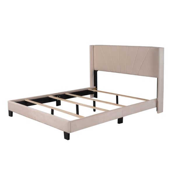 Queen Size Upholstered Platform Bed, Box Spring Needed - Beige