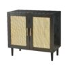 Side Panel Buffet Cabinet With Natural Rattan Door, Rattan Storage Cabinet With Adjustable Shelves, Side Panel And Buffet With Storage Space, Modern Console Cabinet In Bedroom And Living Room - Black / Beige - Image 6