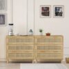 3 Drawers Rattan Storage Cabinet Rattan Drawer, For Bedroom, Living Room, Dining Room, Hallways (Set of 2) - Oak - Image 3