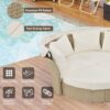 Outdoor Patio Daybed Wicker Rattan Double Daybed Round Sofa Furniture Set With Retractable Canopy, 4 Pillows For Lawn Garden Backyard Porch Pool - Beige - Image 4