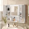 Wall Mounted Bathroom Medicine Cabinet, Modern Bathroom Wall Cabinet With Mirror, Mirror Cabinet With Open Shelves - White - Image 4