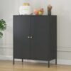 Kitchen Buffet Server Table Accent Sideboard Cupboard Server Buffet Console Table With Doors Cabinet - Black - Image 4