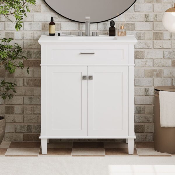 Bathroom Vanity With Ceramic Basin, Soft Close Door And Adjustable Shelves - White