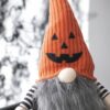 Sitting Gnome With Knit Hat, For Halloween Decor - Black / Orange / White - Image 8
