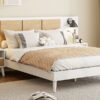 Queen Size Bed Frame With 2 Nightstands Elegant Design With Lamps - White - Image 16