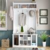 Hall Tree With 6 Hooks, Coat Hanger, Entryway Bench, Storage Bench, 3 In 1 Design, For Entrance, Hallway - White - Image 2