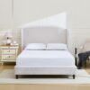 Windsor - Queen Tall Headboard Upholstered Wingback, Premium Textured, Minimalist Designs No Box Spring Needed - Ivory - Image 20