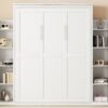 Queen Size Murphy Wall Bed With Shelves And LED Lights - White - Image 14