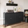 Accent Cabinet 4 Door Wooden Cabinet Sideboard Buffet Server Cabinet Storage Cabinet, For Living Room, Entryway, Hallway, Office, Kitchen And Dining Room - Matte Black - Image 3