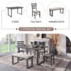 6 Pieces Family Furniture, Solid Wood Dining Room Set With Rectangular Table & 4 Chairs With Bench - Gray - Image 4