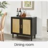 Side Panel Buffet Cabinet With Natural Rattan Door, Rattan Storage Cabinet With Adjustable Shelves, Side Panel And Buffet With Storage Space, Modern Console Cabinet In Bedroom And Living Room - Black / Beige - Image 13