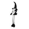 Sitting Gnome With Broomstick & Long Legs, For Halloween Decor - Black White - Image 4