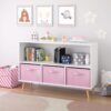 Kids Bookcase With Collapsible Fabric Drawers, Children's Book Display, Toy Storage Cabinet Organizer - White / Pink - Image 7