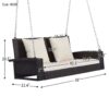 2 Person Wicker Hanging Porch Swing With Chains, Cushion, Pillow, Rattan Swing Bench For Garden, Backyard - Brown / Beige - Image 25