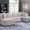 Kristin - Linen Fabric Reversible Sectional Sofa With 2 Ottomans - Light Gray - Image 4