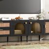 Rattan TV Stand With 3 Cabinets & 2 Drawers, Rattan-Inspired Media Console Table For Tvs Up To 80'', LED Light Entertainment Center, TV Cabinet For Living Room - Black - Image 21