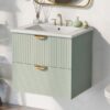 Modern Wall-Mounted Bathroom Vanity With 2 Drawers, Ideal For Small Bathrooms - Green - Image 4