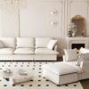 3 Piece Living Room Set Modular Sectional Couch Upholstered 3 Seater Sofa & 2 Armchairs 5 Seat - Beige - Image 2