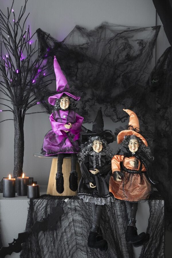 Halloween Witch Decor (Set of 3) - Black / Orange / Purple