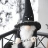Sitting Gnome With Broomstick & Long Legs, For Halloween Decor - Black White - Image 8