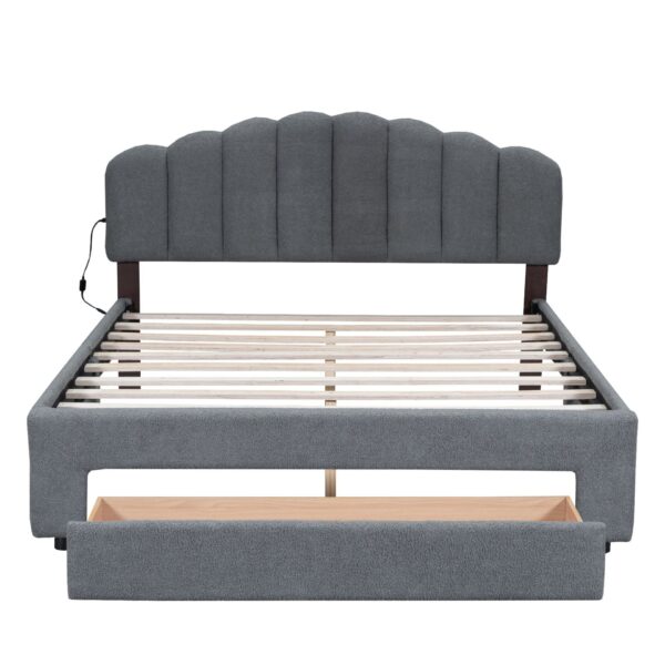 Queen Size Upholstered Platform Bed With Drawer - Gray