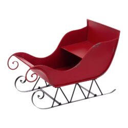 Iron Sleigh Medium, Distressed Christmas Santa Sleigh Holiday Decoration - Black / Red
