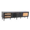 Rattan TV Stand With 3 Cabinets & 2 Drawers, Rattan-Inspired Media Console Table For Tvs Up To 80'', LED Light Entertainment Center, TV Cabinet For Living Room - Black - Image 15