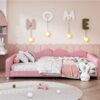 Full Size Upholstered Daybed, Sherpa Fabric Sofabed With Cloud-Shaped Backrest, No Box - Spring Needed - Pink - Image 9
