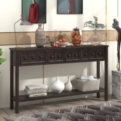 Rustic Entryway Console Table Long Sofa Table With Two Different Size Drawers And Bottom Shelf For Storage - Espresso