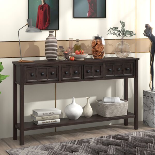 Rustic Entryway Console Table Long Sofa Table With Two Different Size Drawers And Bottom Shelf For Storage - Espresso