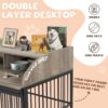 44'' Heavy Duty Large Dog Crate Furniture For Large Medium Dog With Lockable Wheels, Wooden Dog Crate Dog Kennel, End Table Crate With Double Layer Storage - Gray - Image 6