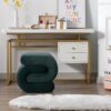 S-Shape Velvet Fabric Ottoman Makeup Stool Footstool - Dark Green - Image 5