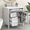 Bathroom Vanity & Top Sink, Modern Bathroom Storage Cabinet, 2 Drawers And A Tip-Out Drawer, Single Sink Bathroom Vanity - White - Image 19