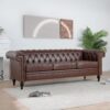 83.66" Width Traditional Square Arm Removable Cushion 3 Seater Sofa - Dark Brown - Image 2