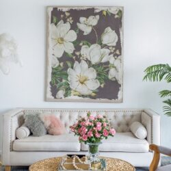Large Botanical Wall Art Prints, Home Decor For Living Room Dining Room Bedroom Hallway - White / Gray