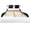 King Size Upholstered Platform Bed Frame With LED Lighting, Bluetooth Connection To Play Music Control, Backrest Vibration Massage, Curve Design, Wood Slat Support, Exhibited Speakers - White - Image 2