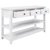 Retro Design Console Table With Two Open Shelves, Pine Frame And Legs For Living Room - Antique White - Image 8