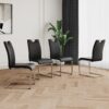 Modern Dining Chairs With Faux Leather Padded Seat Dining Living Room Chairs Upholstered Chair With Chrome Metal Legs Design Side Chairs (Set of 4) - Black / Silver - Image 3