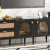 Rattan TV Stand With 3 Cabinets & 2 Drawers, Rattan-Inspired Media Console Table For Tvs Up To 80'', LED Light Entertainment Center, TV Cabinet For Living Room - Black - Image 24