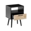 15.75" Rattan End Table With Drawer And Solid Wood Legs, Modern Nightstand, Side Table For Living Room, Bedroom - Black - Image 12