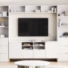 4 Piece Entertainment Wall Unit With 13 Shelves, 8 Drawers And 2 Cabinets, Multifunctional TV Stand Media Storage Cabinet With Fluted Line Surface For Living Room, For TVs Up To 70" - White - Image 3