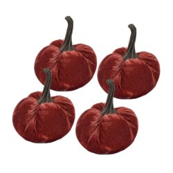Velvet Weighted Pumpkin With Resin Stem Rusty (Set of 4) - Red