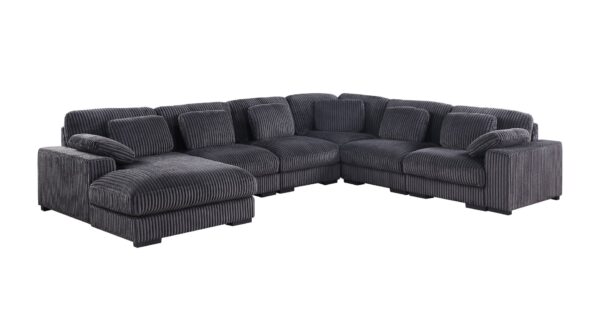 Nadine - Corduroy Modular Corner Sectional Sofa With Left Facing Chaise - Dark Gray