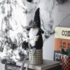 Sitting Gnome With Broomstick & Long Legs, For Halloween Decor - Black White - Image 7