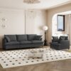 2 Piece Living Room Set With Throw Pillows Sectional Couch Sets, Upholstered 3 Seater Sofa & Armchair 4 Seat - Gray - Image 3