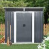 6Ft X 5Ft Outdoor Metal Storage Shed With Window And Transparent Plate For Garden, Lawn - Black / White - Image 2