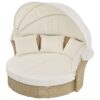 Outdoor Patio Daybed Wicker Rattan Double Daybed Round Sofa Furniture Set With Retractable Canopy, 4 Pillows For Lawn Garden Backyard Porch Pool - Beige - Image 13